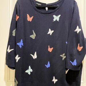 Talbots Blue Crew Neck Sweater with Butterfly Print